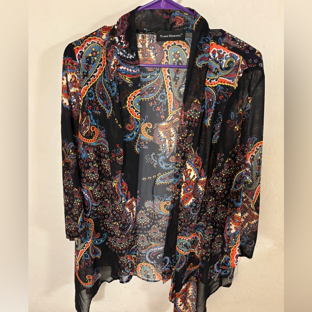 Travel Elements Black Paisley Sheer Kimono Tunic